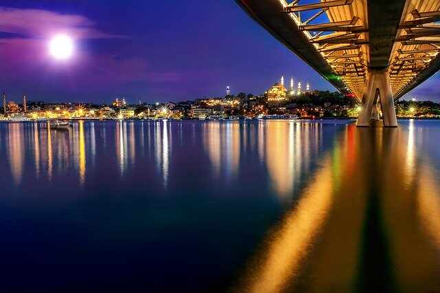 Pass under the Bosphorus Bridge on Bosphorus Dinner Cruise with Entertainment