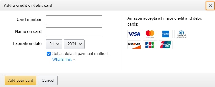 Add your Debit or Credit Card Details - How to shop from Amazon