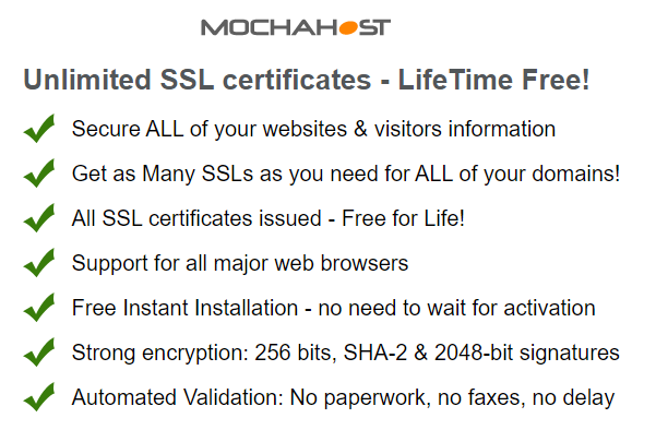 Mochahost Free SSL Certificate