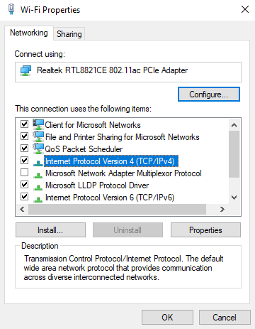 Click on Internet Protocol Version 4 TCP IPv4